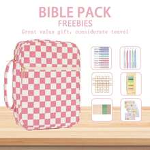 Bible Cover Case For Women Grils, Preppy Bible Bag With Adjustable Shoulder Strap, Waterproof Bible Carrying Tote Bags Holder For Bible Study Supplies Accessories & Christian Gifts - 粉紅格子 - 查看 1