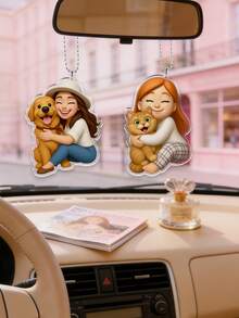 Personalized Cartoon Photo Car Pendant, Customized Anime Style Pet/Couple/Family Portrait Rearview Mirror Hanging Ornament, Cute Car Accessories, Customizable Text, Perfect Personalized Gift For Christmas, Birthday, Valentine's Day, New Car Owner, Anniversary, New Year And Other Holidays - Multicolor - View 5