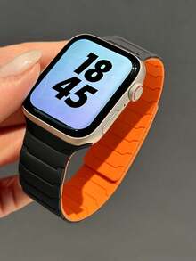 1条男女通用柔软硅胶双色星空磁吸表带，适用于 Series 11/10/9/8/7/6/5/4/3/2/1/SE/Ultra，49mm/46mm/44mm/45mm/42mm/41mm/40mm/38mm，运动瑜伽防滑防汗硅胶表带 - 星光奶茶 - 查看 6