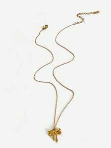 1pc Stainless Steel Waterproof Non-Fading Cute Small Bow Pendant Necklace, Suitable For Women's Daily Wear - Gold - View 5