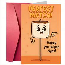 1pc "PERFECT MATCH! Happy You Swiped Right!" Playful Valentine's Day Greeting Card, Marshmallow Design, Best Gift For Your Loved One, High-Quality Card With Envelope (12x17cm)/(4.72x6.7in) - Multicolor - View 10