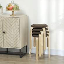 Juego de 4 Taburetes Redondos de Madera Apilables con Asiento Acolchado para Cocina Comedor Dormitorio Marrón - por defecto - Ver 9