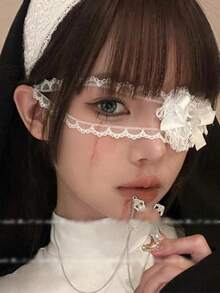 1pc Gothic Lace Eyemask, Bow & Heart Headband Accessory, Can Be Used As Leg Garter, For Holiday Party Costume,Halloween - Multicolor - View 1
