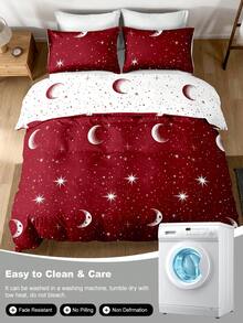 三件套床上用品，四季皆宜，透气超柔软，抗起球亲肤面料，柔软抗起球，家用纺织品，房间装饰，包含1个被套和2个枕套（不含被芯），时尚卧室家居装饰，适用于单人床/双人床/大号床/特大号床，可机洗，多种颜色可选，浪漫情人节礼物星空印花被套 - 彩色 - 查看 10