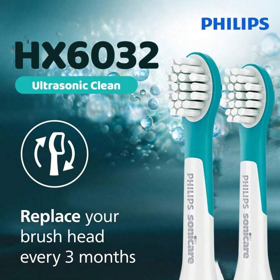 PHILIPS Sonicare Electric Toothbrush Heads HX6032/63 - Compact For Kids (2 Packs), Ages 3+, Aqua, Click-On Brush Head System,Superior Cleaning In Seconds