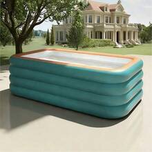 1 bể bơi bơm hơi 4 lớp cỡ lớn và dày, kích thước 120 x 68 x 27 inch, chất liệu PVC bền chắc, phù hợp cho người lớn, sân sau, vườn, công viên nước mùa xuân/hè, có thể gấp gọn, dễ mang theo, màu xanh dương/xanh lá cây/cam, món quà tuyệt vời cho ngày Valentine. - Nhiều màu - Xem 3