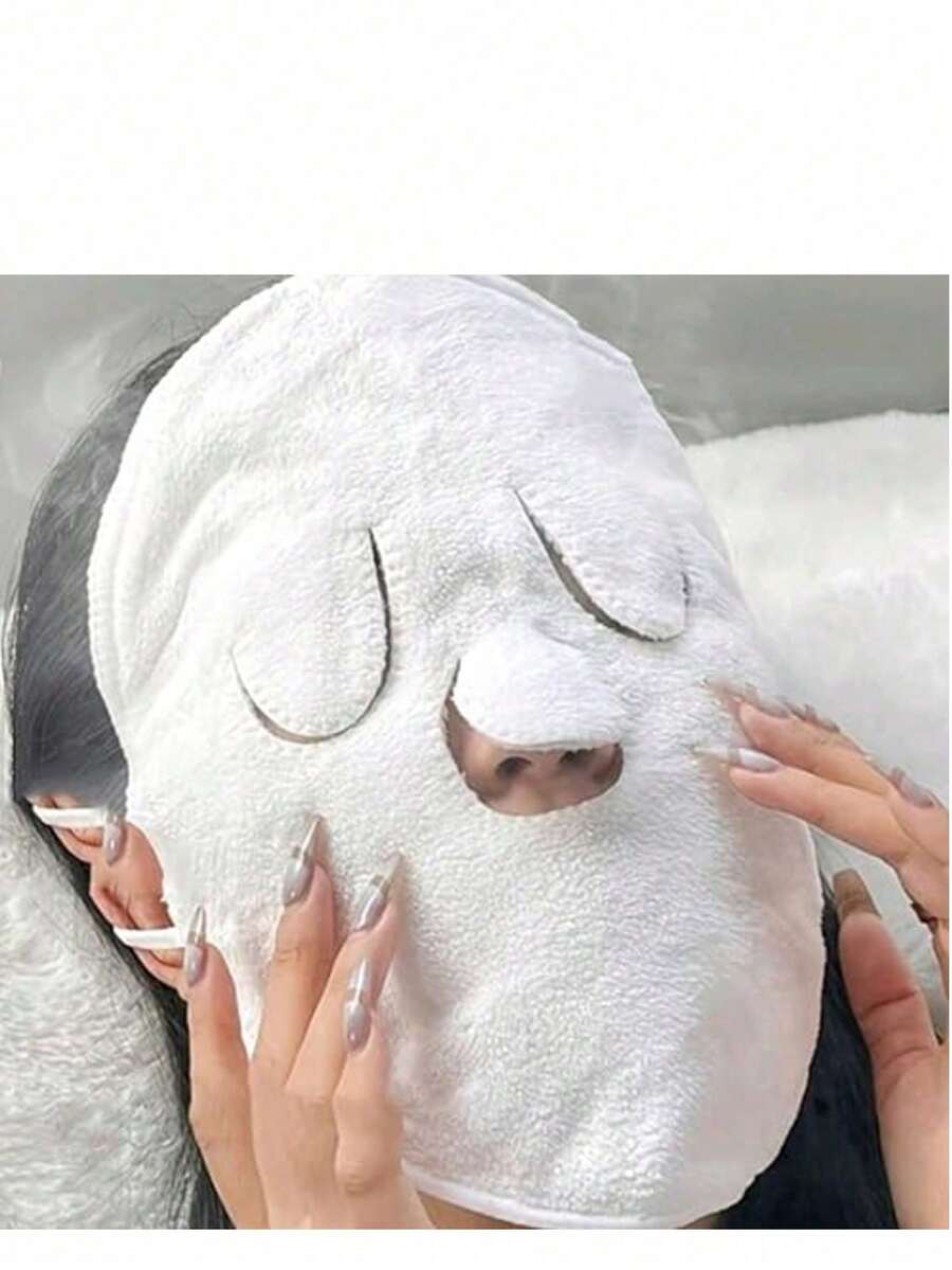 1pc Reusable Hot & Cold Facial Mask - Moisturizing Skin Care Compress For Home Spa, Steaming Face Wash Towel - trắng - Xem 1