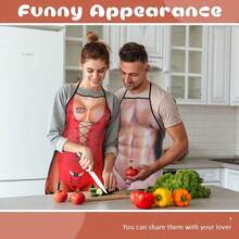 2 Stück Lustige Geschenke Set für Herren Damen Neuheit Grillschürze Muskel Kochschürzen Verstellbar Wasserdicht Küchenschürze für Weihnachten BBQ Party Erwachsene Paare-2541 - DämonStil - Übersicht 5