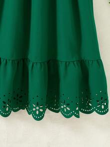 Tween Girls' Solid Color Shirred Floral Ruffle Hem Casual Dress - Green - View 4