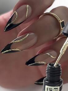 Sơn gel móng tay nhũ nhiều màu sắc 5ml, màu vàng hồng ánh sâm panh, tạo hiệu ứng đường kẻ lấp lánh, vẽ graffiti, kẻ sọc, nghệ thuật vẽ móng LED, dụng cụ làm móng, cọ vẽ sẵn, tự làm móng, cần thời gian sấy khô. - Nhiều màu - Xem 8