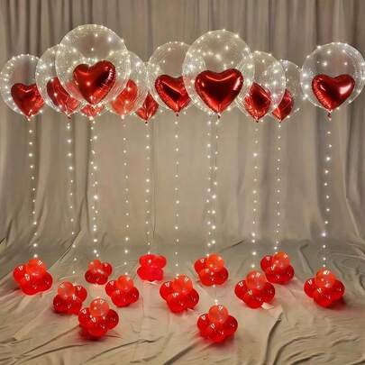 10 piezas Globos de burbujas transparentes con forma de corazón rojo de 20 pulgadas, adecuados para el Día de San Valentín, cumpleaños, boda, propuesta y aniversario, globos de corazón rojo grandes - Decoración de globos para interiores y exteriores, sin accesorios eléctricos ni energía necesaria