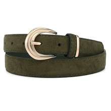Oval Buckle Belt For Women - Casual Leather Belt For Everyday Wear | Versatile Waist Belt For Jeans, Pants, Dresses, Perfect For All Seasons - 橄欖綠 - 查看 4