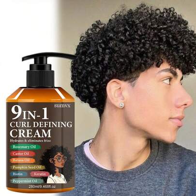 9.47 Oz, 9-In-1 Curl Defining Cream | Moisturizing Adult Curl Styling Cream | 1 Bottle, Long-Lasting Shaping, Frizz Control, Non-Greasy, For Styling, Suitable For Straight, Wavy And Curly Hair, Fashionable Bottle Design, Unisex.