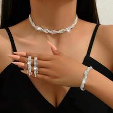 Women's Spiral Necklace And Earrings Set For Wedding - 3-In-1 Jewelry Set - 銀色 - 查看 3
