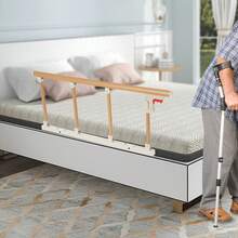 Bed Rail For Elderly, Foldable Fall Protection, Safety Bed Guard, Sturdy Metal Guard Assist Handle For Adults, Home Care, Hospital - 黃色木紋色 - 查看 3