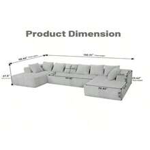 "133" Boneless Couch Sofa Set - U-Shaped 4-Piece Corduroy Couch With Chaise Lounge (Gray) - No Assembly Required, 8 Throw Pillows Included - Oversized Living Room Seating - Grey - View 2