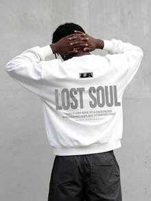 Men's Casual Loose Fit Crew Neck Long Sleeve Sweatshirt With "Lost Soul" Print, Suitable For Spring And Autumn - White - View 2
