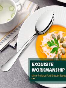 4/16/24件套不锈钢黑色1010牛排刀、叉、勺餐具套装，适用于酒店、餐厅、家庭用餐 - 銀色 - 查看 5