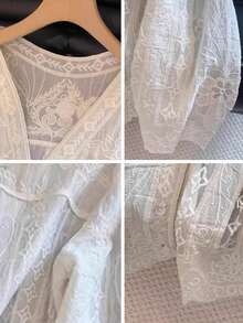 JIANHU Women's Summer Embroidered Sheer Top, Bohemian Floral Lace V-Neck Top, Lightweight & Breathable, Suitable For Beach Vacation, Mother's Day Gift, Holiday White - White - View 9