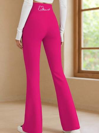 Girls' Flared Pants, Slim Fit Casual Pants, Rabbit Element Fashion Shark Print Flared Pants, Children Sports Slim Fit Yoga Leggings