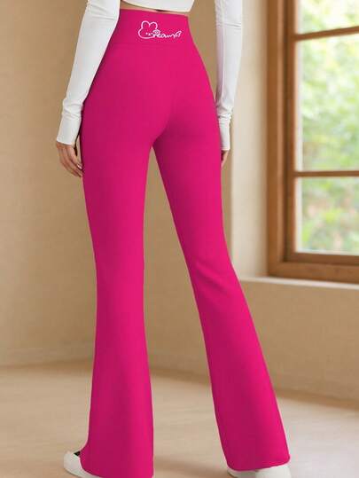 Girls' Flared Pants, Slim Fit Casual Pants, Rabbit Element Fashion Shark Print Flared Pants, Children Sports Slim Fit Yoga Leggings