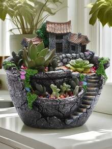 Multi-Layer Succulent Planter - Vintage Stone Pattern Flower Pot, Suitable For Home Garden Tabletop Decor