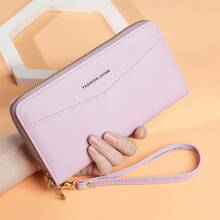 Cartera femenina de gran capacidad, cartera con cremallera para teléfono, tarjetero, clutch, monedero - Morado - Ver 12