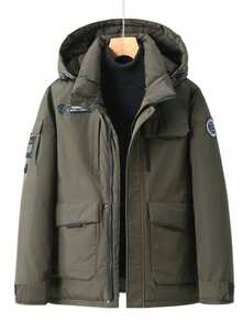 High-Quality Cotton-Padded Jacket For Men, Loose-Fitting Cotton Coat For Autumn And Winter, Warm Outerwear - xanh quân đội - Xem 2