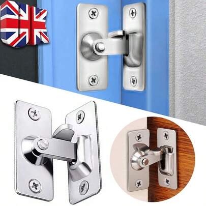 90 Degree Stainless Steel Door Latch - Right Angle Sliding Door Lock Home Security Screw Locker Furniture Hardware Accessories