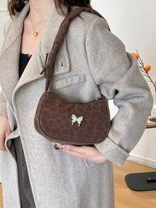 1 chiếc túi đeo vai nữ bằng vải nylon mềm mại, in họa tiết da báo, trang trí hình bướm bằng kim loại, có dây rút, thiết kế thời trang tối giản, thanh lịch, phù hợp sử dụng hàng ngày. - Cà phê - Xem 9