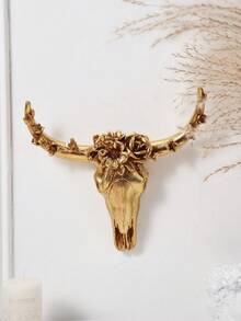 1pc Nordic Viking Culture Animal Skull Wall Decor, Gold/Silver Foil Resin Animal Sculpture, Bookshelf & Home Decor Accent, Wall Hanging For Home, Bar, Restaurant, Party - Multicolor - View 9