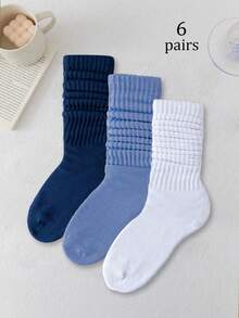 1/3/6 Pairs (Random Delivery) Unisex Blue Series Knitted Mid-Calf Socks, Soft Slouch Socks For Autumn/Winter, Casual European And American Daily Outfit - Multicolor - View 9
