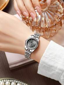 1pc Elegant Quartz Women's Round Watch, Luxurious & Chic, Casual Style, Great For Gifts, Dates, And Daily Wear - one-size - View 7