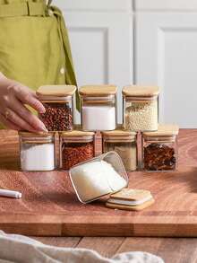 12 Piece 150ml/5oz Glass Storage Jar With Wooden Lid - Kitchen Storage For Coffee, Sugar, Salt, Spices, And Tea - Easy To Seal, Reusable, Suitable For Food Organization In Refrigerators, Kitchen Storage And Storage, Kitchen Utensils - 12件裝玻璃收納罐附蓋子 - 查看 4