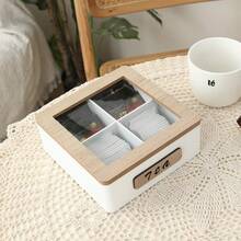 1pc White Minimalist Wooden Tea Box With 4/6/9 Compartments Glass Window, Tea Bag & Coffee Pouch Storage Box, Tea Room Organizer - Multicolor - View 14