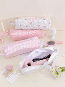 1个心形绗缝吹风机收纳袋，多功能收纳袋，可收纳卷发棒和吹风机配件，饰有可爱蝴蝶结和便携提手。非常适合旅行、收纳吹风机、口红、化妆刷和护肤品。居家必备，实用便捷，是收纳整理和旅行的理想之选。 - 彩色 - 查看 1