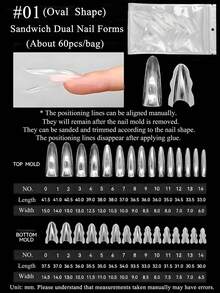 FULL BEAUTY 60 szt. owalnych, migdałowych form do przedłużania paznokci, form pośrednich, podwójnych form do paznokci, szybko budujących, żelowych, akrylowych, sztucznych paznokci, przedłużających narzędzie do manicure - Przezroczysty - Zobacz 8