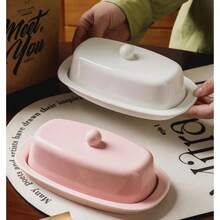 1pc, Ceramic Butter Plate With Lid, Simple Butter Dish With Lid, Suitable For Kitchen Countertops And Refrigerator Storage, Butter Container, Cheese Preservation Container, Durable Butter Tray, Ideal Kitchen And Dining Accessory, Perfect Gift For Butter Enthusiasts. - Multicolor - View 7