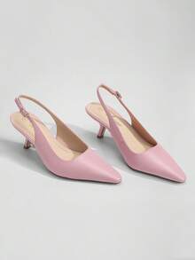 Athlefit Low Kitten Heel Pumps Pointed Toe Slingback Dress Shoes Women Wedding Office Work Closed Toe - 粉色 - 查看 4