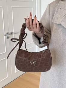 1 chiếc túi đeo vai nữ bằng vải nylon mềm mại, in họa tiết da báo, trang trí hình bướm bằng kim loại, có dây rút, thiết kế thời trang tối giản, thanh lịch, phù hợp sử dụng hàng ngày. - Cà phê - Xem 6