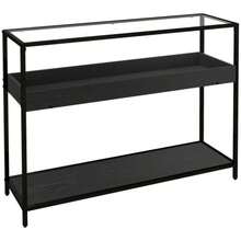 HOMCOM Console Table With 2 Shelves, Entryway Table With Glass Top, Shoe Rack, Steel, Black, 100 X 30 X 78 Cm - Black - View 9