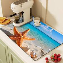 1 pieza Felpudo de secado absorbente con estampado de estrella de mar y océano, estilo de verano. Decoración de cocina, felpudo para máquina de café, felpudo hecho a mano para escurrir cafeteras, felpudo de piso de cocina, felpudo de mesa de comedor, felpudo de encimera de cocina para secar tazones, felpudo de desayuno, felpudo de drenaje resistente al calor y antideslizante, felpudo de drenaje de diatomita, oculta manchas, felpudo de cocina súper absorbente, fácil de limpiar para escurridor de platos, adecuado para cocina, mesa de comedor, cafetería, bar, vacaciones, fiestas, decoración del hogar, regalos festivos - Multicolor - Ver 5