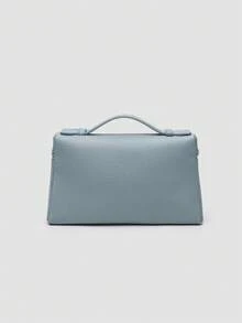 1 pieza Bolso de hombro cuadrado de unicolor con textura de grano de litchi en PU, pequeño bolso de mano para mujer, adecuado para combinar con diaria, salidas, compras, fiestas, bol - Celeste - Ver 5