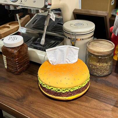 1 pieza Soporte para servilletas con forma de hamburguesa, diseño retro creativo de caja de pañuelos, decoración para el hogar/oficina/fiesta/baño, regalo único, artículo esencial para el hogar