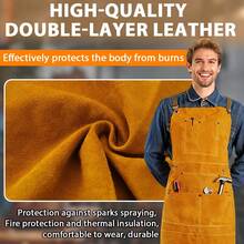 Multi-Functional Cowhide Welding Heat Insulation Apron, Wear-Resistant And Anti-Scald, Electric Welding Blacksmith Tool Storage Apron
