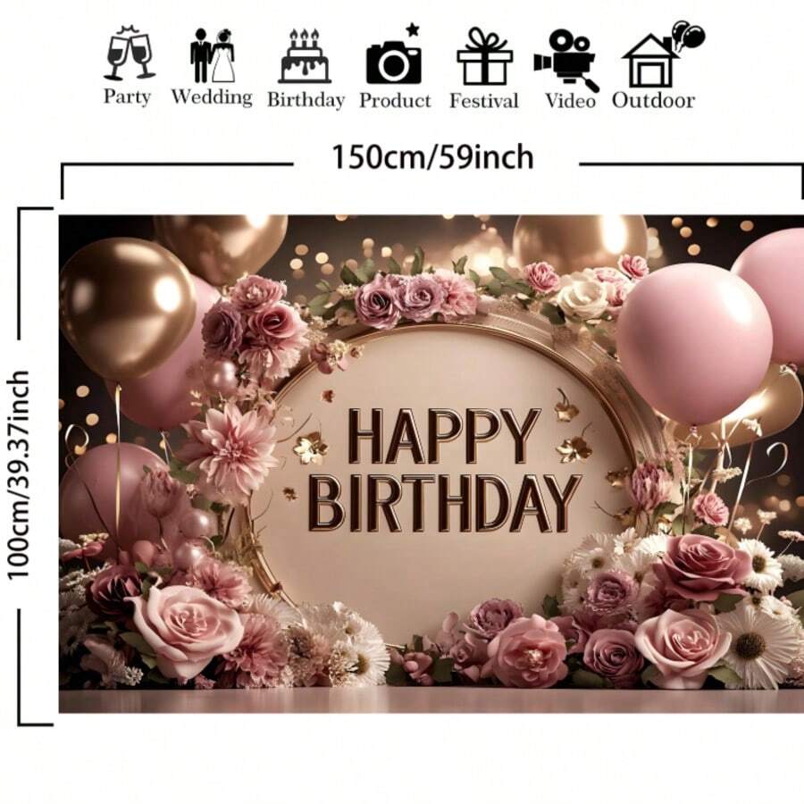 1pc Happy Birthday Backdrop Banner, Photo Wall Decor Suitable For Living Room, Bedroom, Office, Birthday Anniversary And Home Decoration, Party Photo Background, Reusable For Indoor And Outdoor