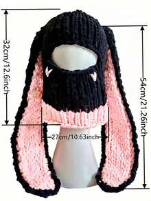 1pc Women's Multi-Color Oversized Rabbit Ear Hat, Warm Thick Knitted Beanie, & Versatile, Suitable Daily, Casual, Party Occasionsski Valentine's Day - Mask Type - View 6
