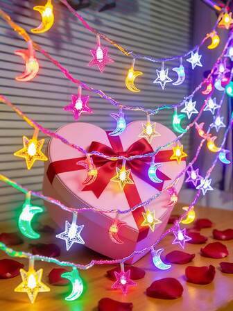 1pc 1.5/3/6m 10/20/40 Led Star Moon Colorful Flash String Light For Outdoor Camping, Tent, Room, Festival Decoration Christmas Decor Christmas Gift Thanksgiving Christmas Tree Decor Ornaments Christmas Light Bedroom Decor Home Decor Party Decor Holiday Festival Room Decor