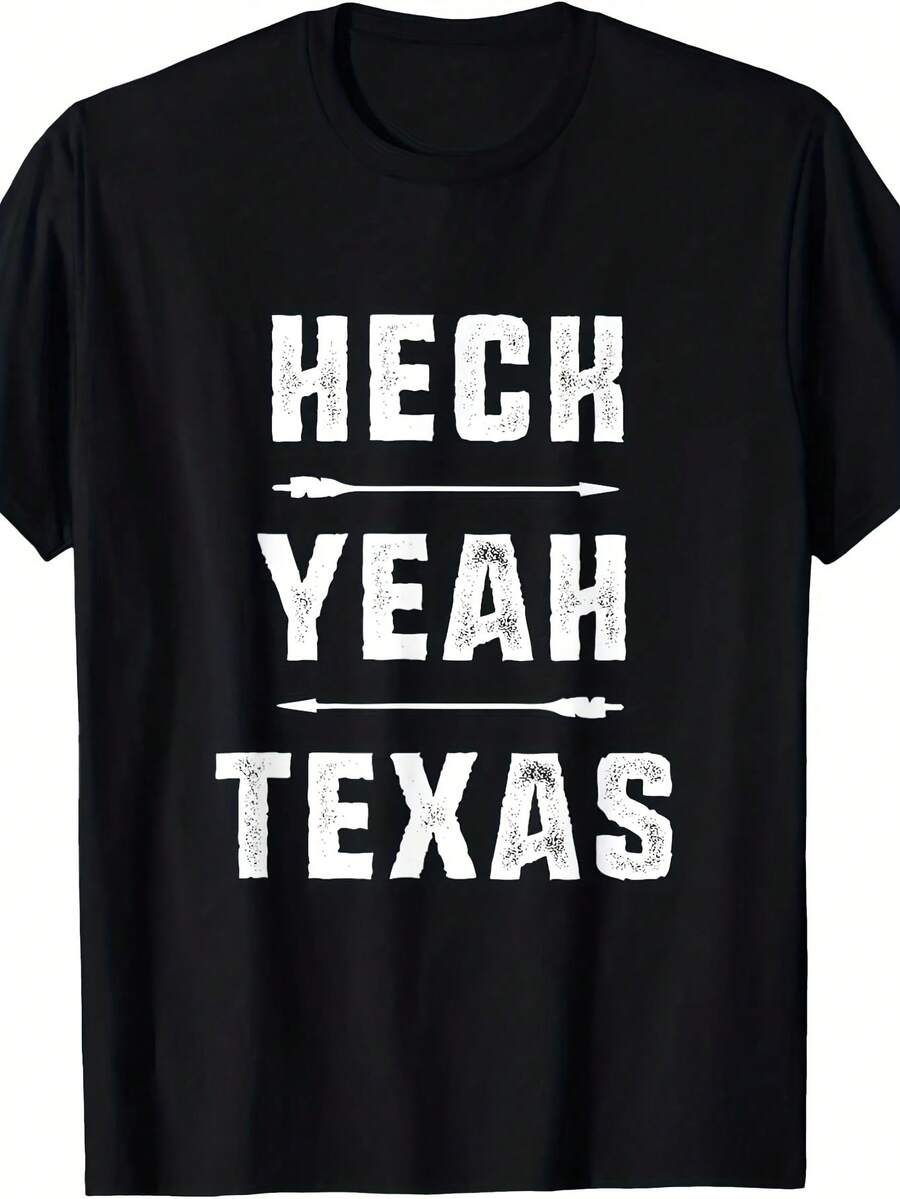 heck yeah texas - southern slang T-Shirt 1 pieza Camiseta con estampado de letras de dibujos animados, 220g de algodón puro pesado 100% Camiseta gráfica unisex - Camiseta de algodón suave para uso diario con diseño de impresión genial para hombres y mujeres. - Negro 5 - Ver 1