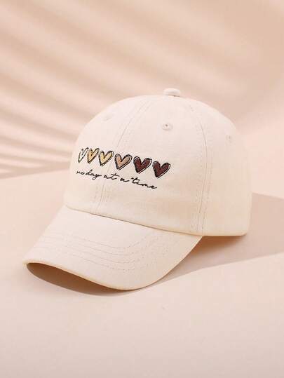 1顶幼儿/女童棒球帽（1-8岁） - “活在当下”心理健康意识积极标语帽，可爱爱心刺绣可调节防晒儿童帽，男女通用休闲时尚帽